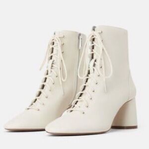 Zara Women’s White Lace Up Ankle Heeled Boots